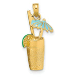 Load image into Gallery viewer, 14K Yellow Gold 3-D Cocktail Drink With Enamel Umbrella & Lime Charm Pendant