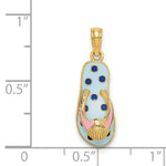 Load image into Gallery viewer, 14K Yellow Gold Enamel Shell On Blue Polka-Dot Flip-Flop Charm Pendant