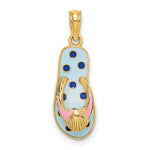Load image into Gallery viewer, 14K Yellow Gold Enamel Shell On Blue Polka-Dot Flip-Flop Charm Pendant
