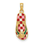 Load image into Gallery viewer, 14K Yellow Gold Enamel Shell On Red Checkered Flip-Flop Charm Pendant