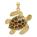 Load image into Gallery viewer, 14K Yellow Gold 3-D Brown Enamel Large Sea Turtle Charm Pendant