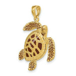 Load image into Gallery viewer, 14K Yellow Gold 3-D Brown Enamel & Textured Sea Turtle Charm Pendant