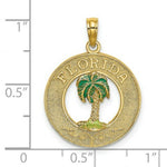 Load image into Gallery viewer, 14K Yellow Gold Florida Round Frame With Green Enamel Palm Tree Charm Pendant