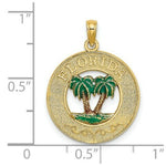 Load image into Gallery viewer, 14K Yellow Gold Florida Round Frame With Green Enamel Palm Trees Charm Pendant