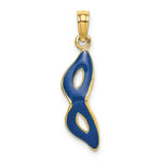 Load image into Gallery viewer, Masquerade Mask Pendant in 14K Yellow Gold 3-D - Beveled With Blue Enamel