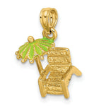 Load image into Gallery viewer, 14K Yellow Gold 3-D Beach Chair With Green Enameled Umbrella Charm Pendant