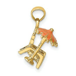 Load image into Gallery viewer, 14K Yellow Gold 3-D Beach Chair With Orange Enameled Umbrella Charm Pendant