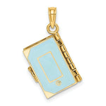 Load image into Gallery viewer, 14K Yellow Gold 3-D Blue Enamel Bible Book With Moveable Pages Charm Pendant