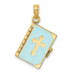Load image into Gallery viewer, 14K Yellow Gold 3-D Blue Enamel Bible Book With Moveable Pages Charm Pendant