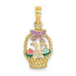 Load image into Gallery viewer, 14K Yellow Gold Enameled Easter Basket With Bunny, Bow & Eggs Charm Pendant