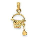 Load image into Gallery viewer, 14K Yellow Gold 2-D Green Enameled Beach Bucket With Moveable Shovel Charm Pendant