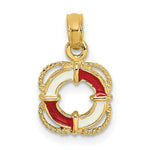 Load image into Gallery viewer, 14K Yellow Gold Red & White Enameled Lifesaver Ring Charm Pendant