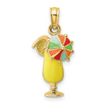 Load image into Gallery viewer, 14K Yellow Gold 2D Yellow Enameled Tropical Drink With Multi-Colored Umbrella Charm Pendant