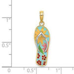 Load image into Gallery viewer, 14K Yellow Gold Multi-Colored Enamel Fuschia Flowers on Flip-Flop Charm Pendant