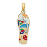 Load image into Gallery viewer, 14K Yellow Gold Multi-Colored Enamel Beach Scene On Flip-Flop Charm Pendant