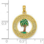 Load image into Gallery viewer, 14K Yellow Gold BLUFFTON, SC On Round Frame With Enameled Palm Tree Charm Pendant