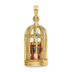 Load image into Gallery viewer, 14K Yellow Gold With Enamel 3-D Bird Cage With 2 Birds & Doors Open Charm Pendant