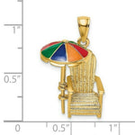 Load image into Gallery viewer, 14K Yellow Gold 3-D With Enamel Umbrella Beach Chair Charm Pendant