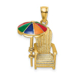 Load image into Gallery viewer, 14K Yellow Gold 3-D With Enamel Umbrella Beach Chair Charm Pendant