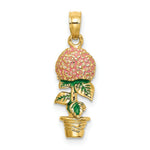 Load image into Gallery viewer, 14K Yellow Gold 3-D Pink Hydrangea Flowers In Pot Charm Pendant