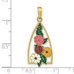 Load image into Gallery viewer, 14K Yellow Gold Enameled Ladybug & Flowers Pendant