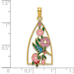 Load image into Gallery viewer, 14K Yellow Gold With Enamel Hummingbird & Flowers Charm Pendant