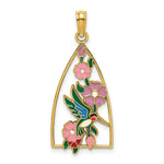 Load image into Gallery viewer, 14K Yellow Gold With Enamel Hummingbird & Flowers Charm Pendant