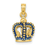 Load image into Gallery viewer, 14K Yellow Gold 3-D Blue Enamel Crown Charm Pendant