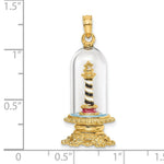 Load image into Gallery viewer, 14K Yellow Gold 3-D Enamel Lighthouse In Glass Dome Charm Pendant