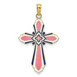 Load image into Gallery viewer, 14K Yellow Gold 3-D With Pink & White Enamel Cross Charm Pendant