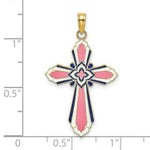 Load image into Gallery viewer, 14K Yellow Gold 3-D With Pink & White Enamel Cross Charm Pendant