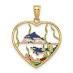 Load image into Gallery viewer, 14K Yellow Gold Enamel Dolphins In Heart Charm Pendant