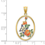 Load image into Gallery viewer, 14K Yellow Gold Enamel White Butterfly In Oval With Orange Flowers Charm Pendant