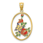 Load image into Gallery viewer, 14K Yellow Gold Enamel Yellow Butterfly in Oval Red Flower Charm Pendant