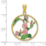 Load image into Gallery viewer, 14K Yellow Gold With Enamel Hummingbirds & Flowers In Circle Charm Pendant