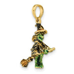 Load image into Gallery viewer, 14K Yellow Gold 3-D Enameled Witch Flying on Broom Charm Pendant