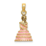 Load image into Gallery viewer, 14K Yellow Gold 3-D Enamel Pink Dress CHARLESTON SOUTHERN BELLE Charm Pendant