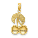 Load image into Gallery viewer, 14K Yellow Gold With Enamel 2-D Cherries With stem & Leaf Charm Pendant