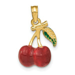 Load image into Gallery viewer, 14K Yellow Gold 3-D Enamel Cherries With Stem & Leaf Charm Pendant