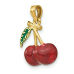 Load image into Gallery viewer, 14K Yellow Gold 3-D Enamel Cherries With Stem & Leaf Charm Pendant