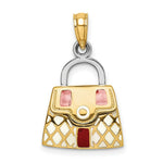 Load image into Gallery viewer, 14K Yellow Gold 3-D With Red with White Enamel Moveable Handbag Charm Pendant