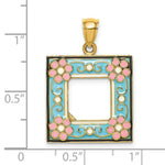 Load image into Gallery viewer, 14K Yellow Gold With Enamel Aqua Picture Frame With flowers Charm Pendant