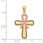 Load image into Gallery viewer, 14K Yellow Gold Enamel Pink Ribbon Breast Cancer Cross