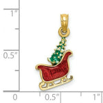 Load image into Gallery viewer, 14K Yellow Gold 3-D Enamel SLEIGH With CHRISTMAS TREE INSIDE Charm Pendant