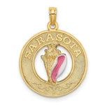 Load image into Gallery viewer, 14K Yellow Gold SARASOTA Round Frame With Enamel Conch Shell Charm Pendant