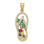 Load image into Gallery viewer, 14K Yellow Gold Enamel Palm Tree Beach Scene Flip-Flop Charm Pendant
