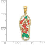 Load image into Gallery viewer, 14K Yellow Gold Enamel Red Hibiscus Flower Flip-Flop Charm Pendant