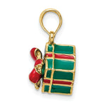 Load image into Gallery viewer, 14K Yellow Gold 3-D With Enamel GREEN GIFT BOX With RED BOW Charm Pendant