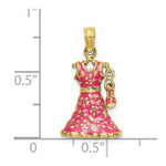 Load image into Gallery viewer, 14K Yellow Gold 3-D Moveable Enamel Pink Floral Dress With Shoe Charm Pendant