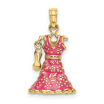 Load image into Gallery viewer, 14K Yellow Gold 3-D Moveable Enamel Pink Floral Dress With Shoe Charm Pendant
